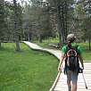 La pasarela entra en el bosque haciendo una vuelta circular / Ruta a pie Sant Nicolau entrada a Aigüestortes 