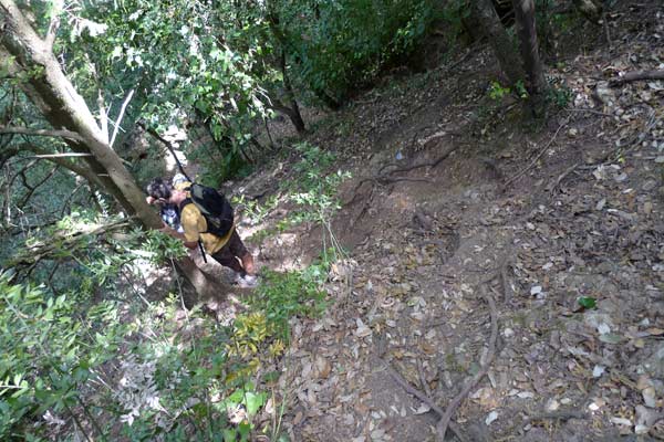 La bajada continua por una zona descompuesta 