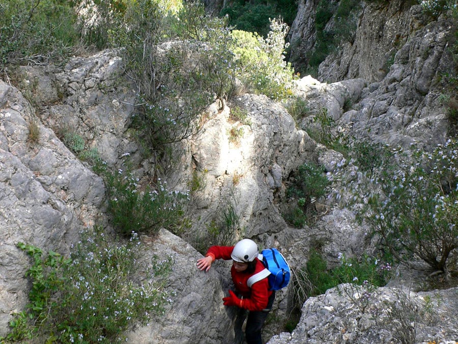 Saliendo del barranco; a partir de aquí atentos para encontrar el camino de regreso a mano derecha 