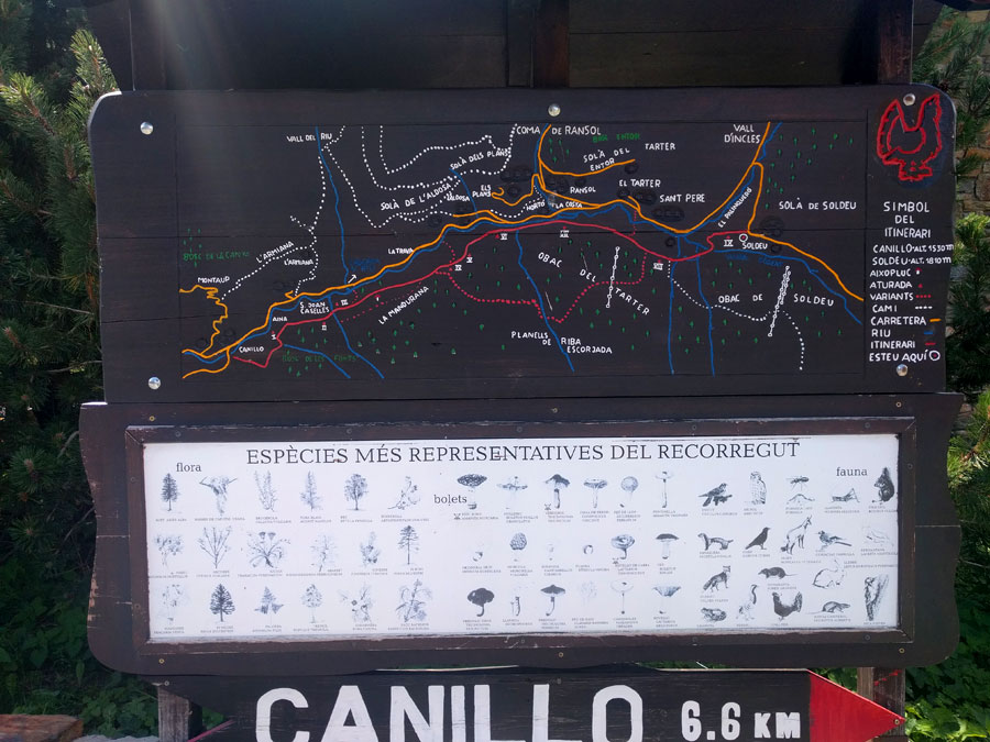 Cartel informativo en Soldeu al inicio de la ruta 