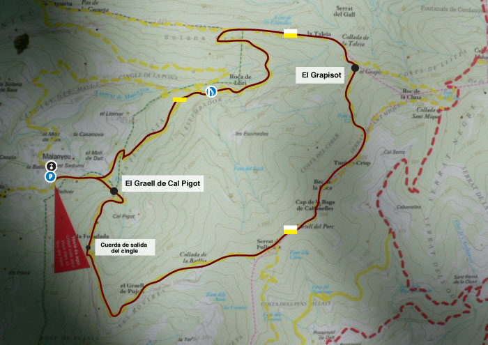 Croquis de la situación del paso equipado en la vuelta a Malanyeu 