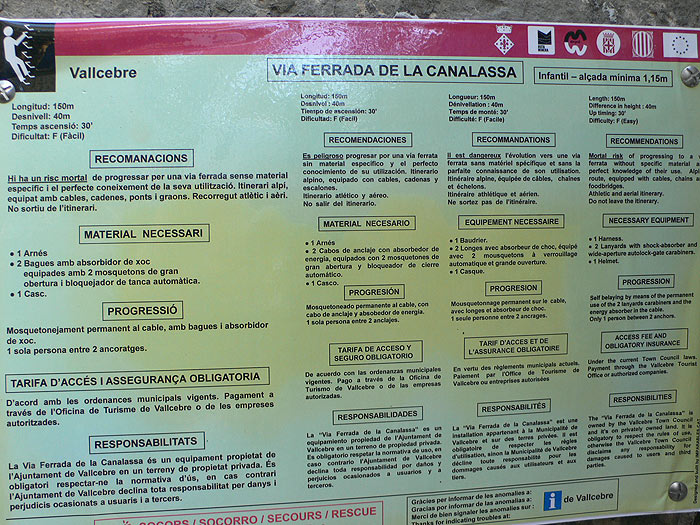 Cartel al inicio de la vía ferrata 