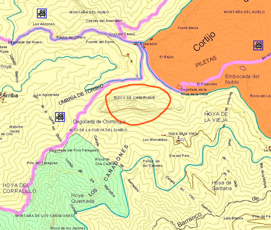 Mapa del risco de Chimirique donde se encuenra la vía cordata 