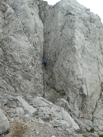 Afrontando la canal equipada -paso más complicado que el primero- 