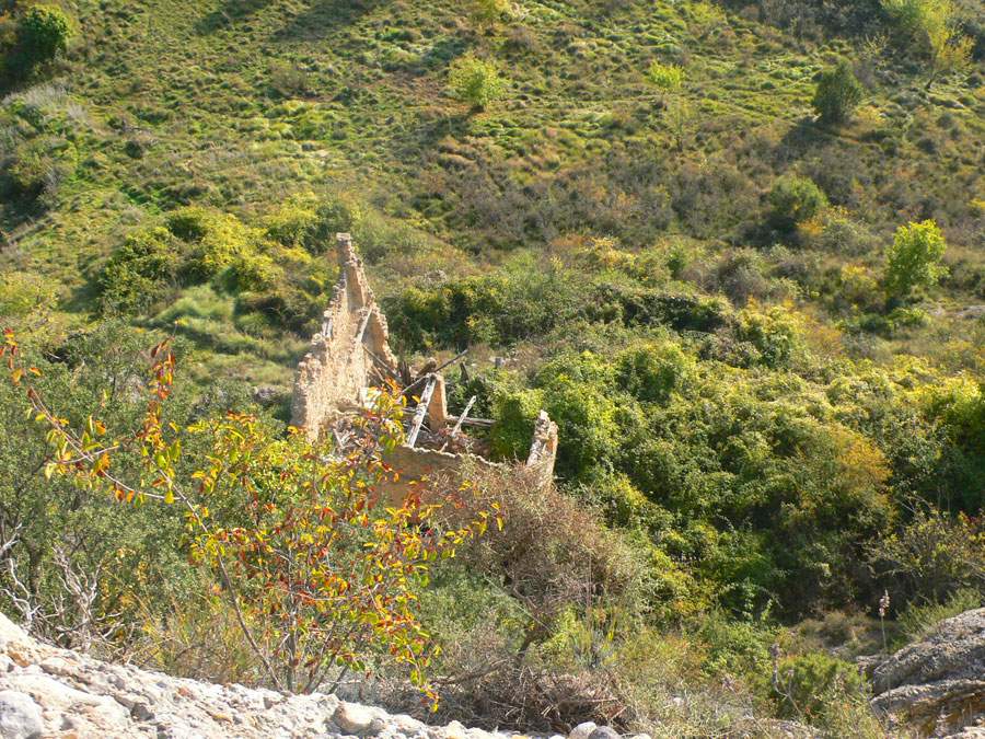 Restos de la masía de Trassera desde el Cinglat 
