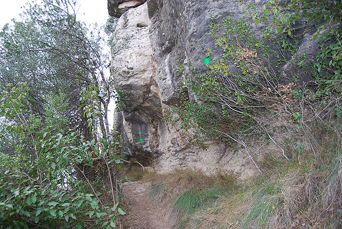 Llegamos al risco y seguimos las marcas de pintura verde 