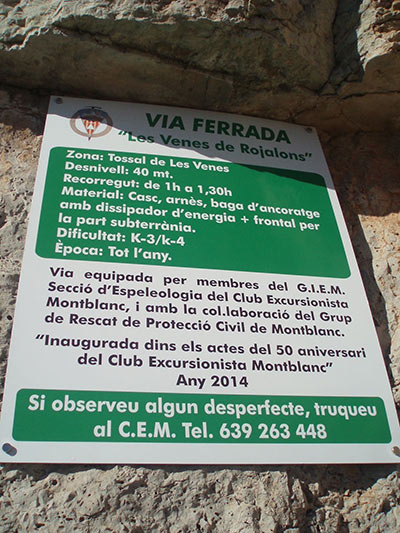 Indicaciones vía ferrata Venes de Rojalons 