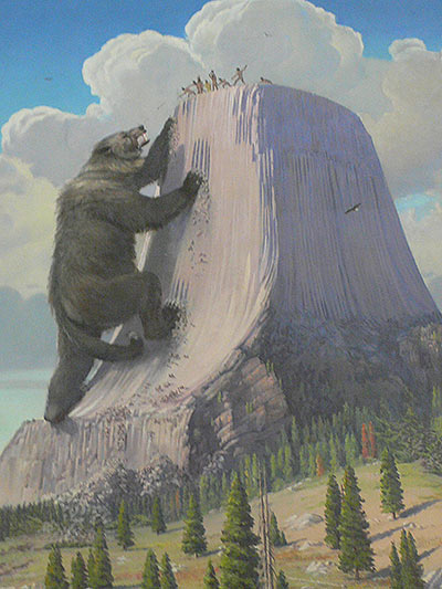 Ilustración de la leyenda india que explica la formación de Devils Tower 