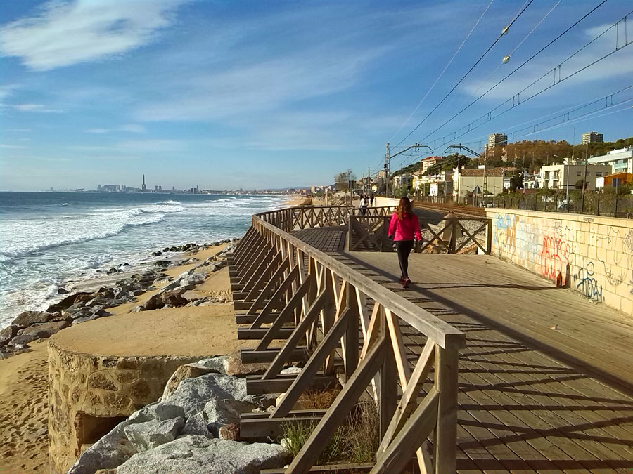 Puentes de madera sobre la playa 