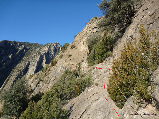 Tramo clave de la vía (© Montañismo para todos) 