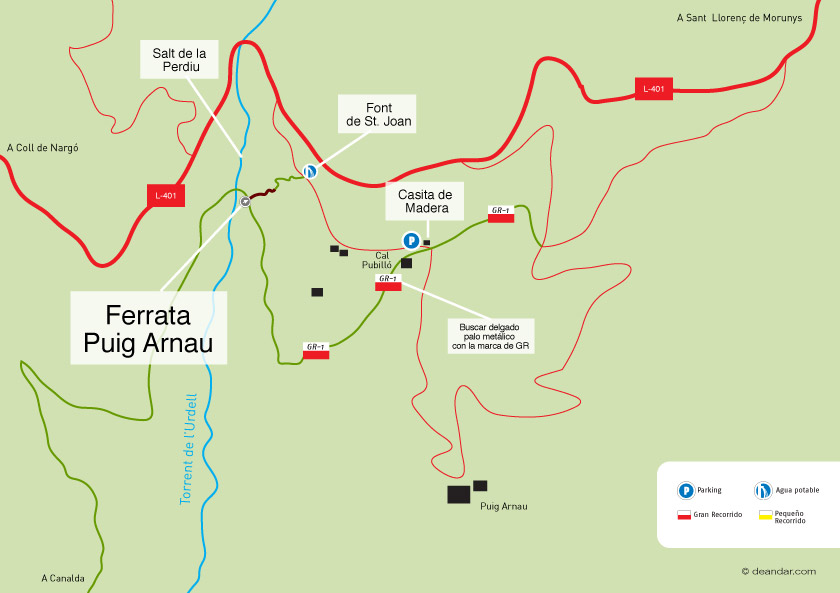 Croquis de la ferrata de Puig Arnau Canalda 