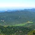 Un parapente sobrevuela el valle de Campllong donde se encuentra el Pi de les Tres Branques 